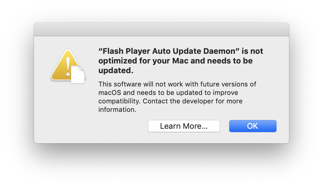 Flash Player Auto Update Daemon warning
